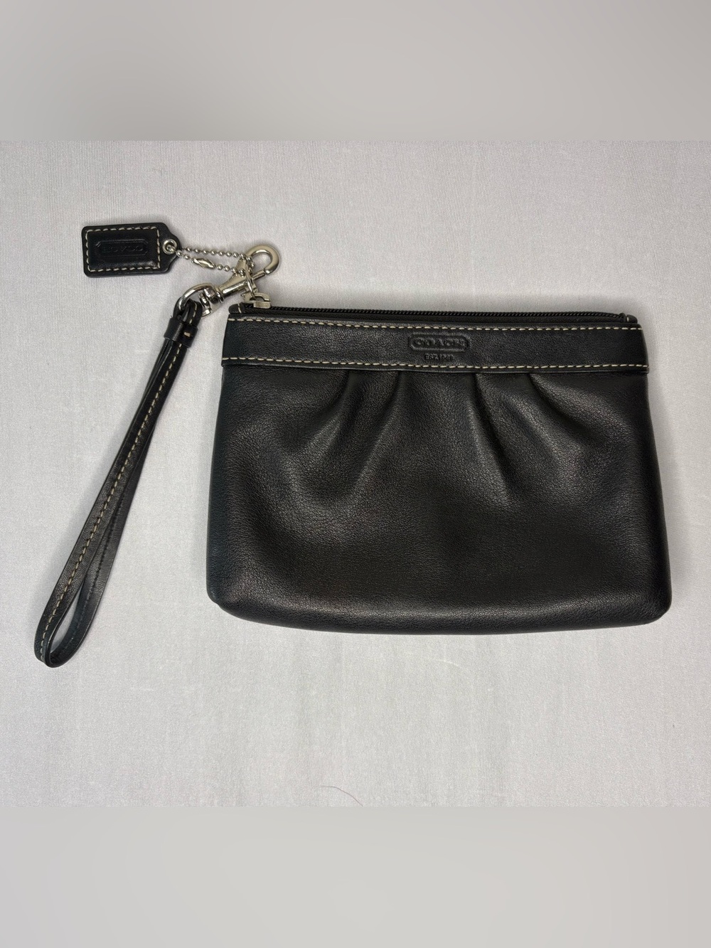 Coach Black Leather Wristlet Clutch with Detachable Strap